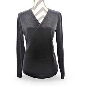 Sundance Black Velvet Faux Wrap Top Small Long sleeves